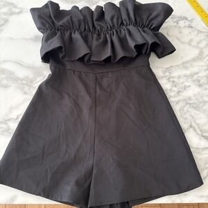 Black Off-Shoulder Ruffle Romper